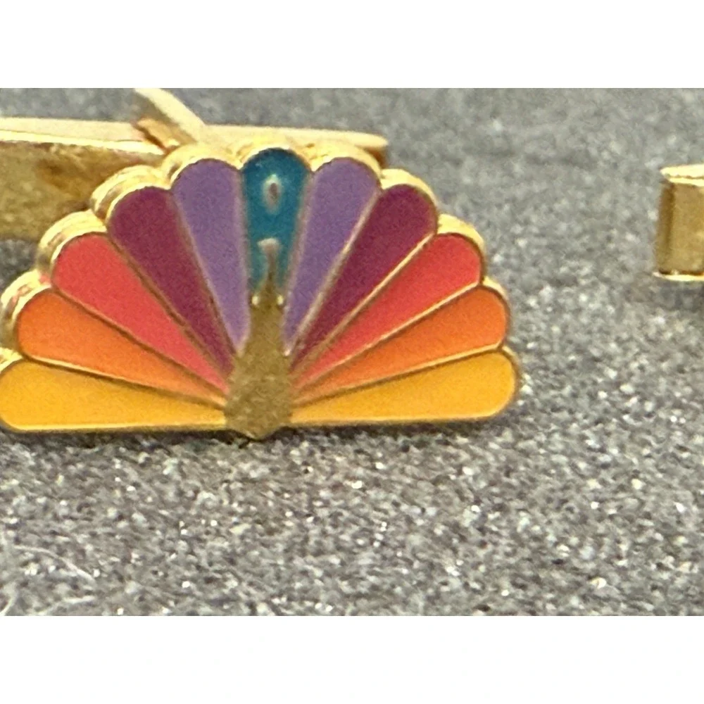 Vintage NBC Peacock Cufflinks Enamel H.L.P. Gold Tone TV Broadcast Collectible